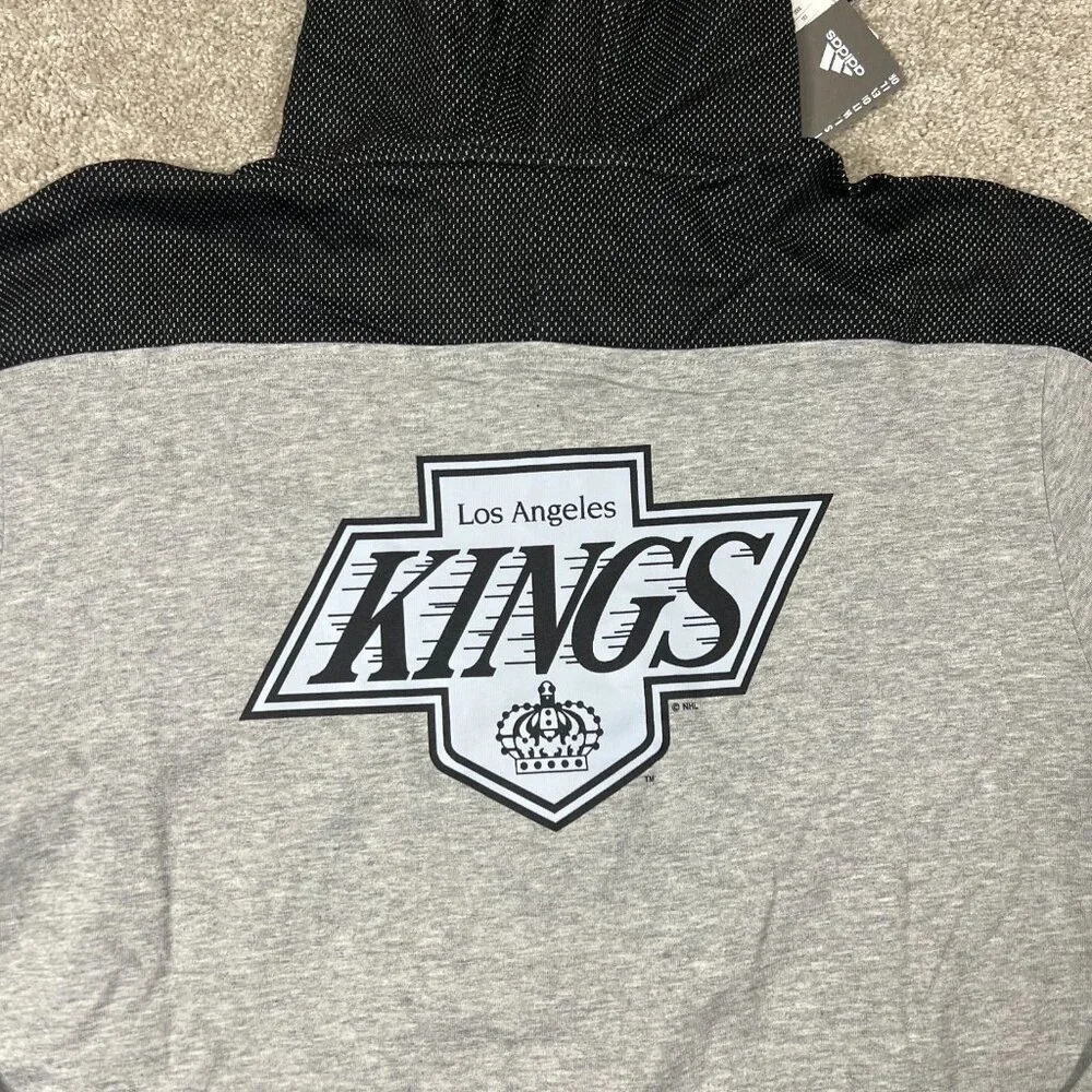 Adidas Mens Gray Black Los Angeles Kings‎ NHL Long Sleeve Pullover Hoodie NWT